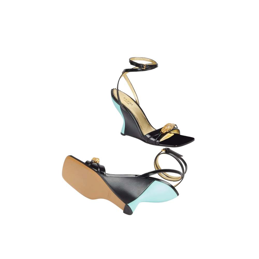 Gucci - Two-Toned Embellished Wedge Sandals - IT 37.5 - Picture 6 of 6